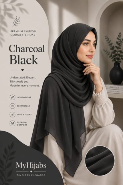 Charcoal-Black Chiffon Hijab