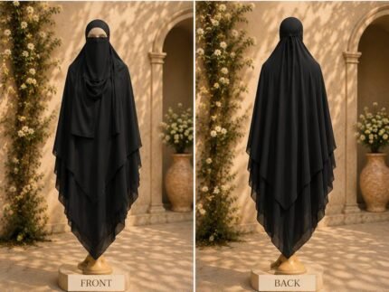 Premium Black Three Layers Khimar with Niqab